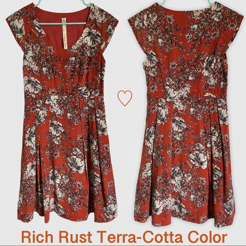 Uncle Frank for Mod Cloth Rust Floral Dress Small Bridgerton Style Tea Dress